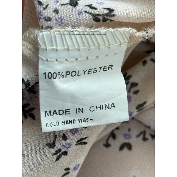 Pink Floral Long Sleeve Peplum Puff Sleeve Smocked Boutique Top Blouse Womens 8 - Picture 3 of 5